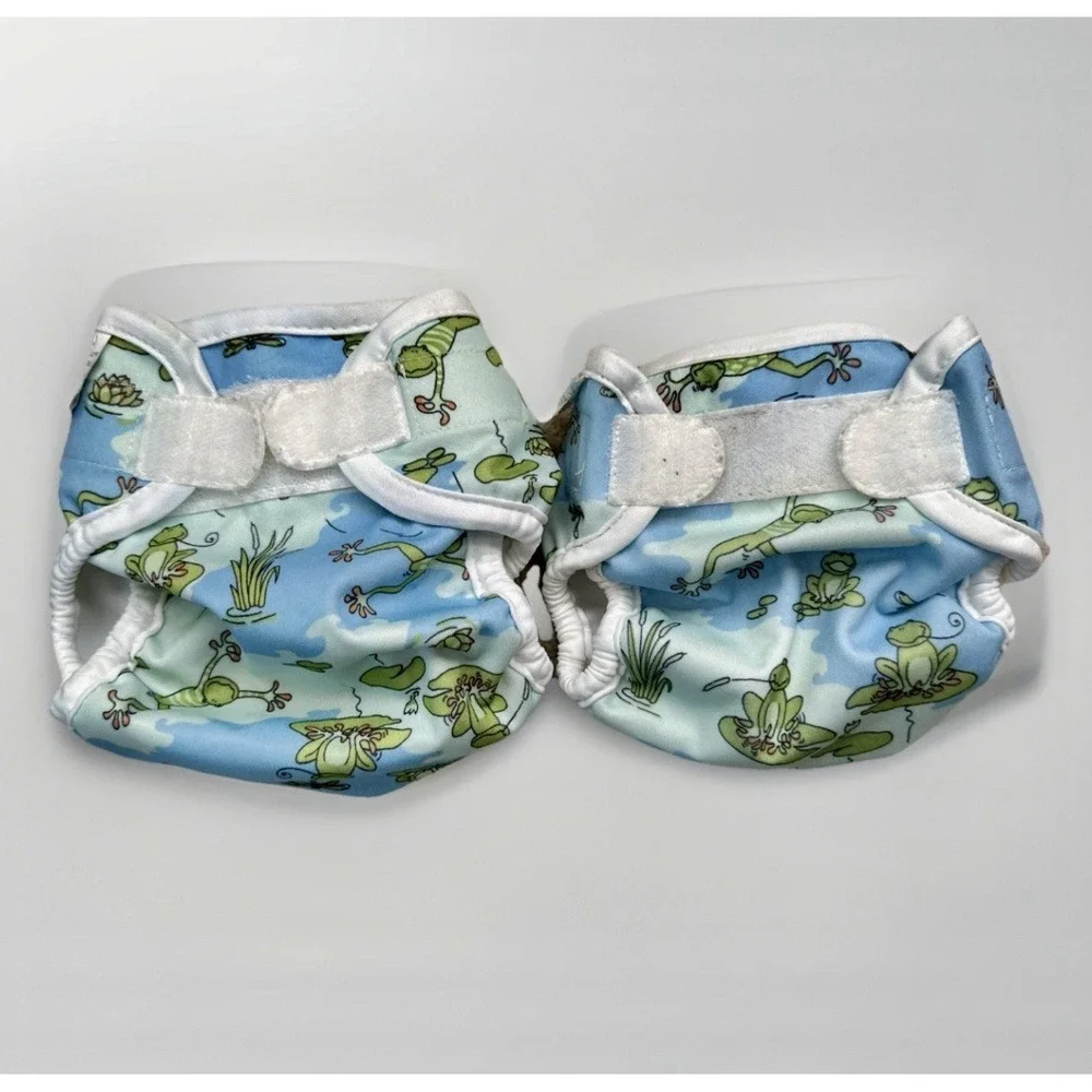Bummis Cloth Diaper Cover Super Whisper Wrap Lot NB 7-10 & Small 8-15 Frog Print